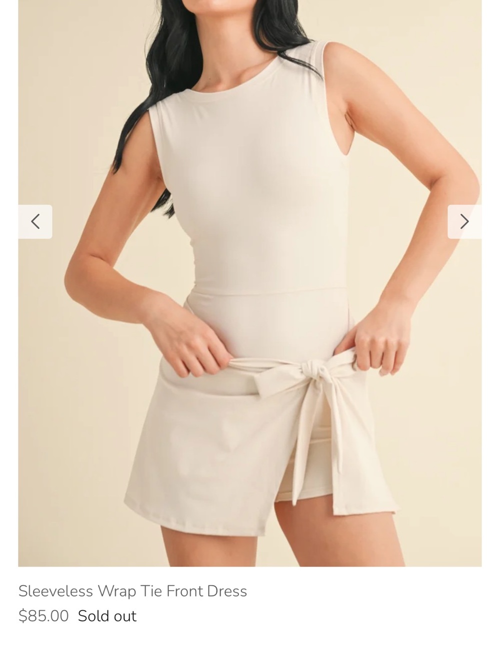 Sleeveless Wrap Tie Front Dress in Cream